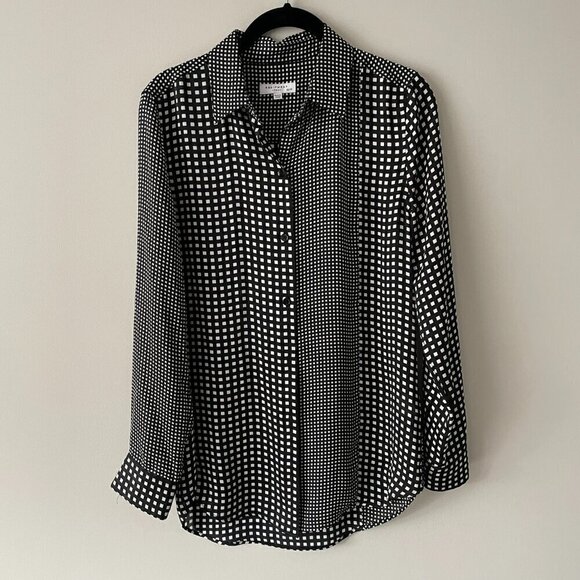 Equipment Essential Patchwork Pattern Long Sleeve Button Up Shirt Black White XS - Picture 2 of 9